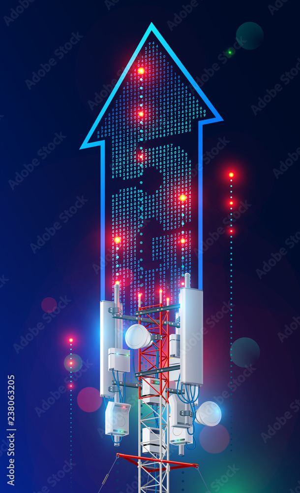 Leinwandbilder 5g tower communication antenna. fast speed station of wireless mobile internet . transmitter transfer signal of cellular network. telecommunication broadcast concept.