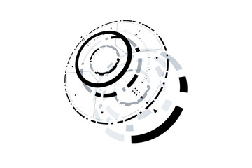 3D Futuristic Technology Circle Elements Design. Landing Page, Big Data, Virtual Reality, Artificial Intelligence, Hologram Screen, Science Fiction, Security System. Vector EPS 10 Illustration