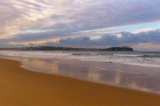 El Puntal beach at sunset, bay of Santander, Spain