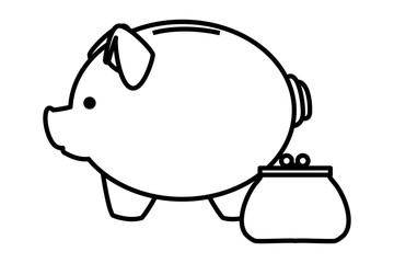 Piggy and coins purse black and white