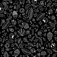 Cute forest elements vector seamless pattern.