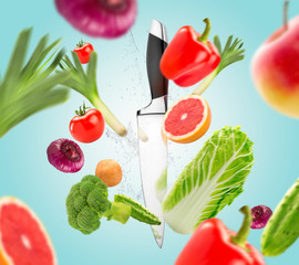 Knife and fresh vegetables, healthy lifestyle