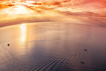 Fishing in the Mediterranean at sunset.