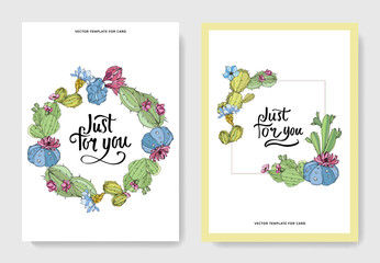 Vector Cacti flower. Engraved ink art. Wedding background. Thank you, rsvp, invitation card illustration graphic banner.