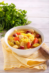 White bean smocked sausages soup