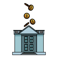 Coins falling into bank building