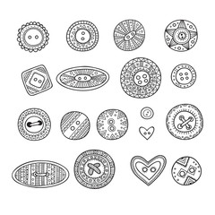 Vector set of cloth buttons in different boho style designs with ornaments