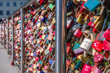Love locks on Makartsteg bridge, Salzburg, Austria