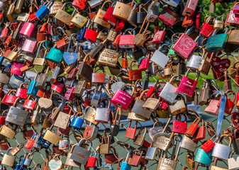 Love locks on Makartsteg bridge, Salzburg, Austria
