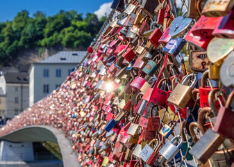 Love locks on Makartsteg bridge, Salzburg, Austria