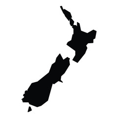A black and white vector silhouette of New Zealand