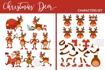 Christmas deer character set winter holiday animal parts