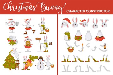 Christmas bunny character constructor rabbit on winter holiday