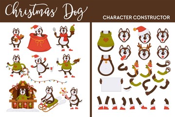 Christmas dog character constructor canine on winter holiday