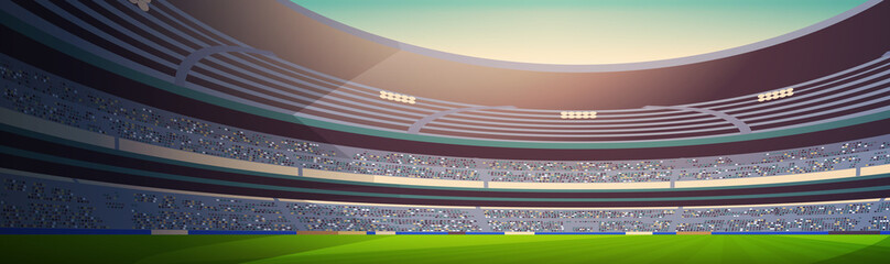 empty football stadium field view sunset flat banner © mast3r