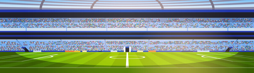 empty football stadium field view sunset flat banner © mast3r