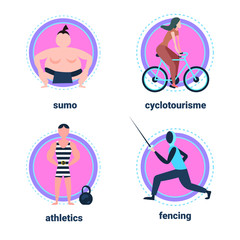 set various kinds sport isolated female male activity cartoon character full length flat