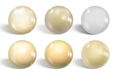 Collection of white glossy spheres isolated on white. Realistic gradient mesh. Vector illustration for your design.