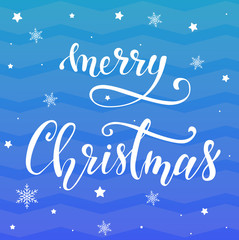 Merry Christmas calligraphy quote on a blue zigzag background