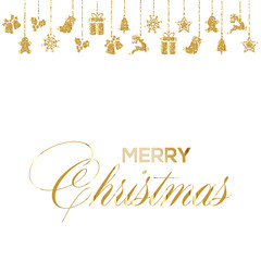 Obraz na płótnie Canvas Christmas greeting card with gold ornaments. Vector.