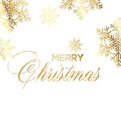 Fototapeta na wymiar Merry Christmas greeting card with falling gold snowflakes. Vector.