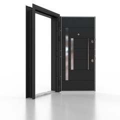 Metal door chrome and black . 3D rendering. 3D illustration