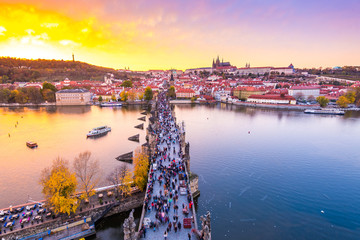 panoramic view of Prague at sundown
