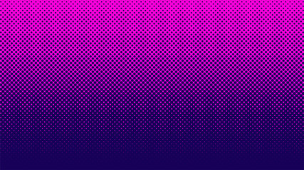 Halftone pattern. Horizontal vector illustration. Pink dots, blue halftone texture. Color halftone gradient. Pop Art blue pink comics Background. Bright neon Dots Background.