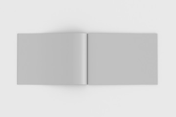 Blank white landscape soft cover book with glossy paper on white background. Open and closed, isolated with clipping path around each book. 3d illustration