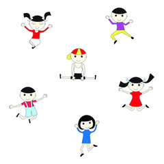 Joyful children are bouncing on white background,  flat modern bright design element, object isolated for web, for print