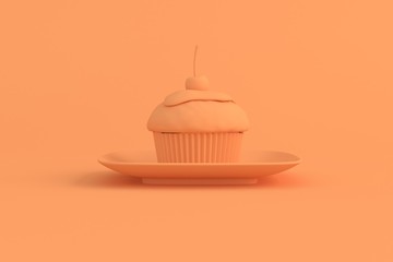 Rendering of sweetmeat. 3D design mockup. All objects and background painted in one bright colour. Full monochrome illustration. Total pastel color.