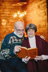 An elegant old couple are celebrating Christmas