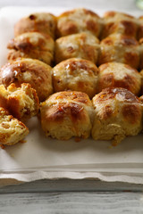 Easter hot cross buns close-up