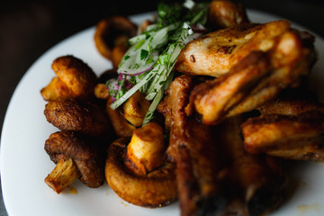 Lula kebab with vegetables. Minced mutton chop on the big steel plate