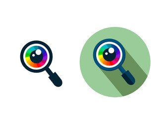 Analysis icon, magnifier search glass with eye flat vector