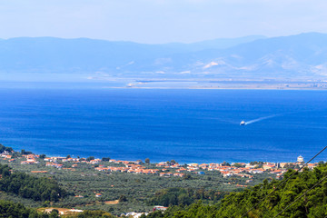 Fototapeta na wymiar Golden beach. View from the mountain of Ipsario on the island of Thassos