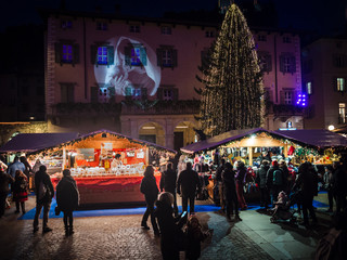 Characteristic Christmas markets in the main square of Arco, Trento, Italy. - 238076898