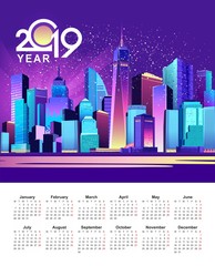 Naklejka premium 2019 calendar night city