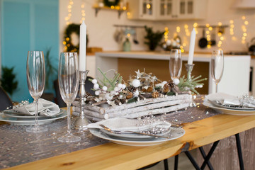 Christmas table setting. New year 2019