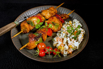 Kebab - grilled meat and vegetables salad.