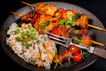 Kebab - grilled meat and vegetables salad.