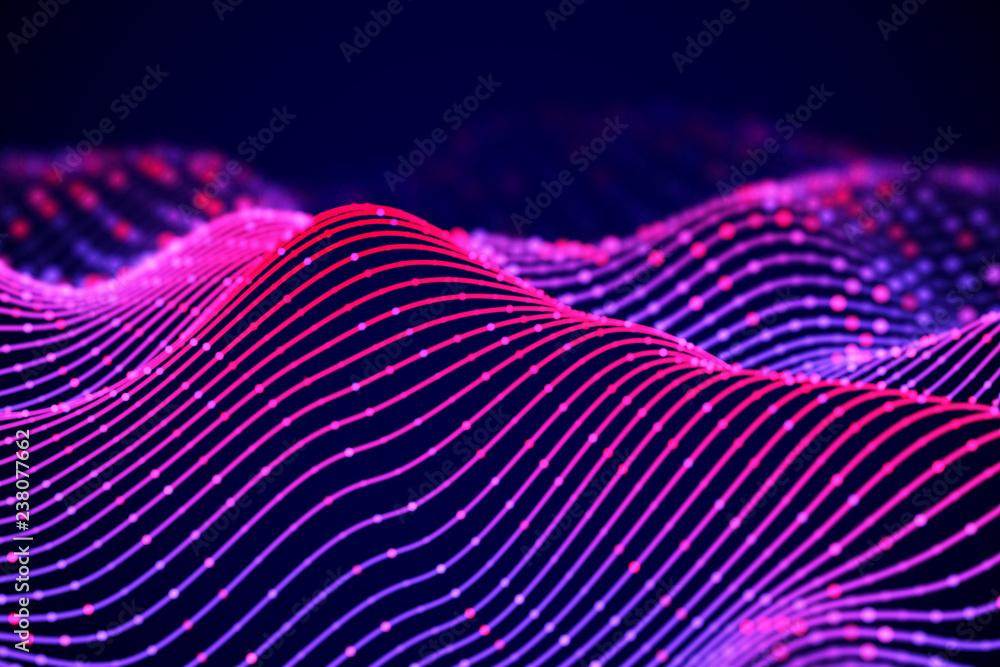 Aufkleber 3d sound waves with color dots. big data abstract visualization. digital concept: virtual landscape.