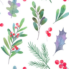 Watercolor Christmas seamless pattern