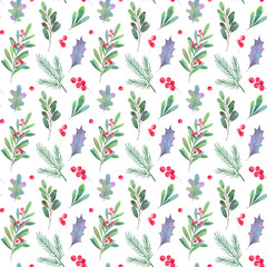 Fototapeta premium Watercolor Christmas seamless pattern