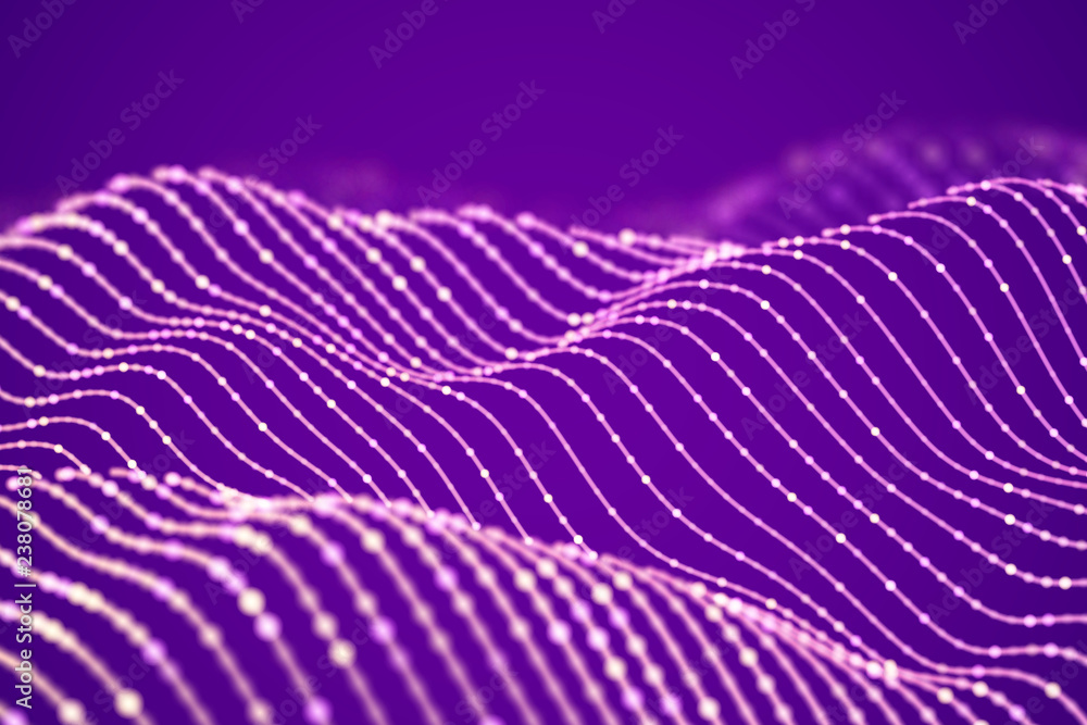 Aufkleber 3d sound waves with color dots. big data abstract visualization. digital concept: virtual landscape.