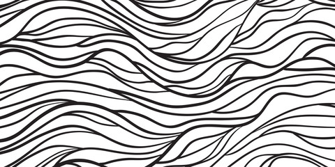 Wavy background. Hand drawn waves. Stripe texture with many lines. Waved pattern. Black and white illustration for banners, flyers or posters