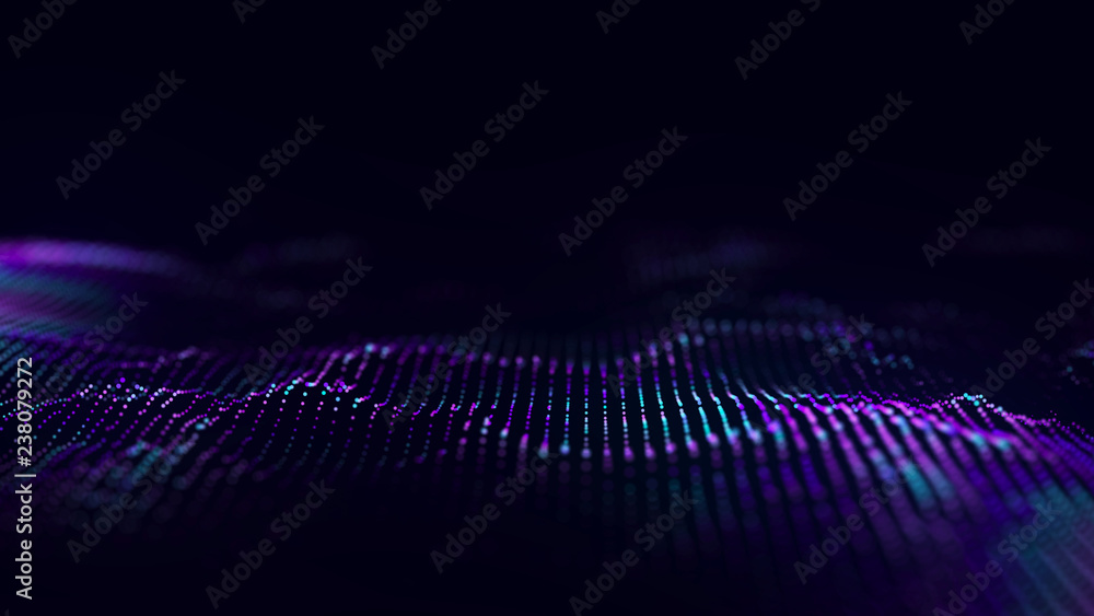 Aufkleber Violet computer technology background. Big data visualization. Technology landscape. Futuristic illustration. 3d rendering.