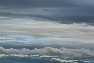 Wolken in grau, weiß und blau