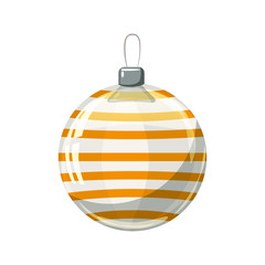 Christmas ball yellow, gold, white colour decorated on white background, illustration, vector, isolated