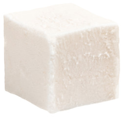 Cube of soft cheese isolated on a white background. With clipping path